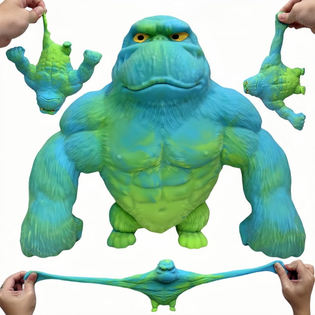 Juguete para apretar Mono blando Juguete elástico Pegamento relleno de arena Gorila de goma Elástico Estirable Autismo Juguete de descompresión para adultos y niños Animal para regalo de Navidad (azul