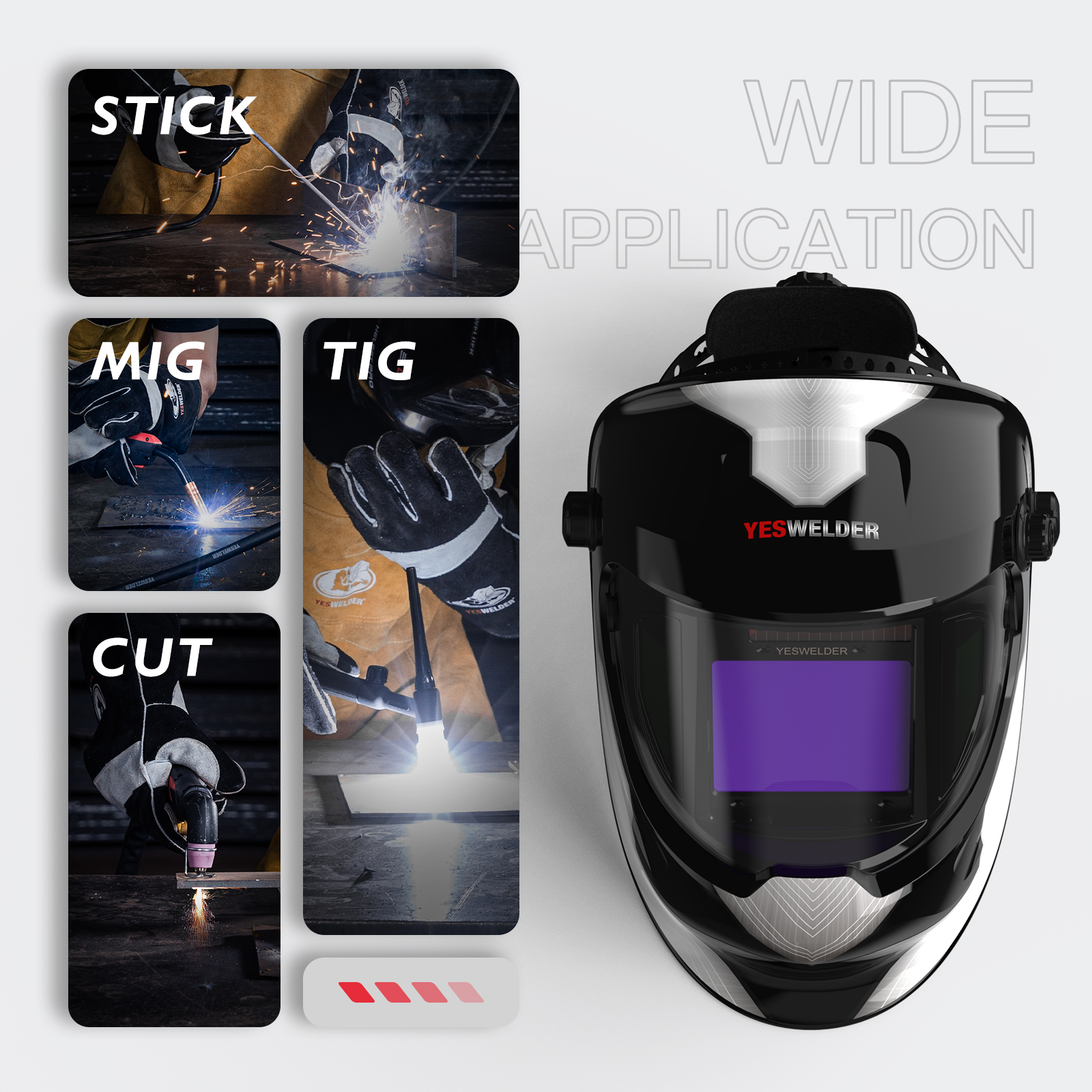 YesWelder Welding Helmet, True Color Auto Darkening Welding Mask with Side View, Black