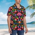 thumbnail image 5 of Goofa Colorful Floral Embroidery Mexican Hawaiian Shirt for Men, Unisex Summer Beach Casual Short Sleeve Button Down Shirts,Aloha Tropical Floral print shirt-Large, 5 of 9