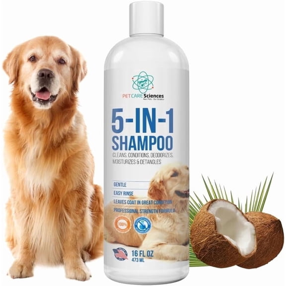 16 floz 5 in 1 Dog Shampoo for Itchy Skin - Sensitive Skin Dog Shampoo for Smelly Dogs - Dog Shampoos & Conditioners - Made in The USA