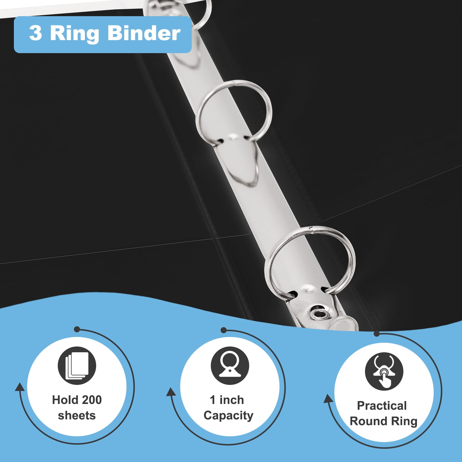 Comix Sturdy 1 inch 3 Ring View Binder, 1" Round Ring,  200 Sheets Paper, 12 Pack Black 2mm-thick cardboard