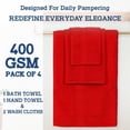 thumbnail image 3 of Casa Lino 4Pc Premium Bath Towel Set (1 Bath Towel, 2 Washcloths, 1 Hand Towel) - 100% Cotton, 400GSM & Ultra Absorbent (Red), 3 of 6