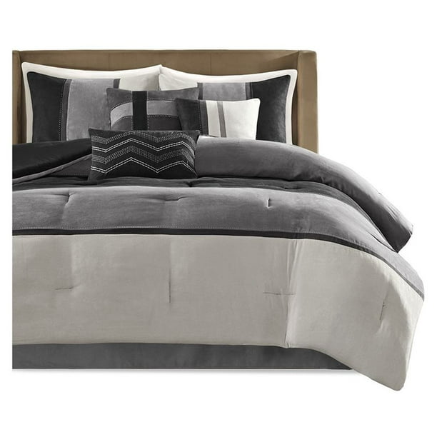 Madison Park Palisades 7 Piece Polyester Faux Suede Comforter Set in Black