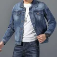 thumbnail image 3 of Chaquetas de mezclilla para hombre, abrigo de jeans de otoño para hombre, con botones, holgadas, de diseñador, lavadas a bordo, de Corea, al precio más bajo, talla grande, una pieza, LS, 3 of 4