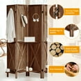 thumbnail image 3 of Aletheiawu 4 Panel Wood Pegboard Display with 16 Hooks, Fold Room Divider Wall, No Installation Required, Brown, 3 of 9