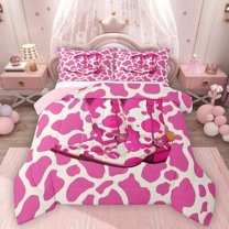 Homewish Western Cowgirl Boots 3 Pieces Queen Comforter Set for Teens Boys Girls,Pink Cow Print Ultra Soft Bedding Sets,Dreamy Princess Bedding Comforter Set Breathable,Lightweight Room Decor