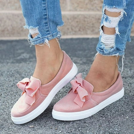 

HIBRO Womens Ladies Flat Solid Kotbow Canvas Casual Shoes Fashion Slip On Shoes