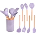 thumbnail image 1 of Silicone Kitchen Utensil Set,8 Pieces Cooking Kitchen Utensils Set with with Wooden Handle,Non Stick Silicone Gadgets Utensil Set with Holder,Heat Resistant Cooking Tools Set for Cooking (Purple), 1 of 7