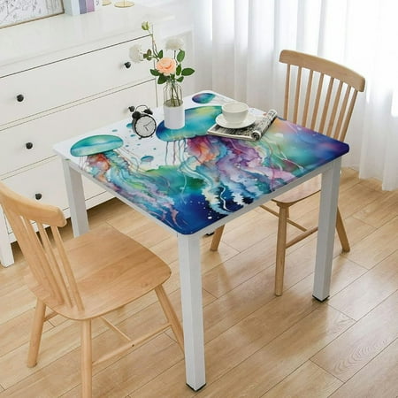 

QFMY Jellyfish Bubbles Watercolor Square Tablecloth Great for Home Kitchen Parties Holiday Dinner 100% Polyester Fiber 36*36