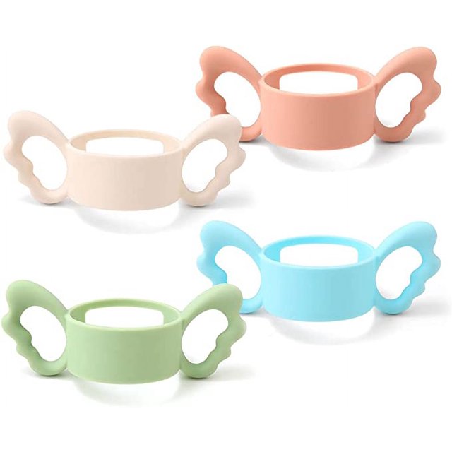 Mangos de silicona para biberones, 4 piezas, mango de soporte para biberones de fácil agarre, mango de plástico para biberones, accesorios para cuello ancho, diámetro exterior superior a 6 cm