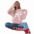 thumbnail image 2 of Women Y2K Knit Sweater Crew Neck Long Sleeve Knitted Pullover Oversized Contrast Trim Knitwear Pink XL, 2 of 7