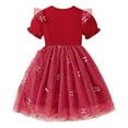 thumbnail image 4 of HOMADLES Kid Toddler Dress Mesh Crewneck Ruffed Layered Fashion Print Short Sleeve Princess Dress Dress B Red 4-5T, 4 of 9