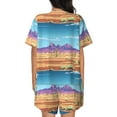 thumbnail image 6 of Uemuo Pixel Desert Landscape Pattern Women's Short-Sleeved Pajama, Button-Front Loungewear, 2-Piece Summer Sleepwear, Elastic Drawstring Shorts-3X-Large, 6 of 7
