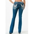 thumbnail image 3 of Grace in LA Women's Americana Star Wing Embroidered Pocket Stretch Bootcut Jeans (30, Blue), 3 of 3