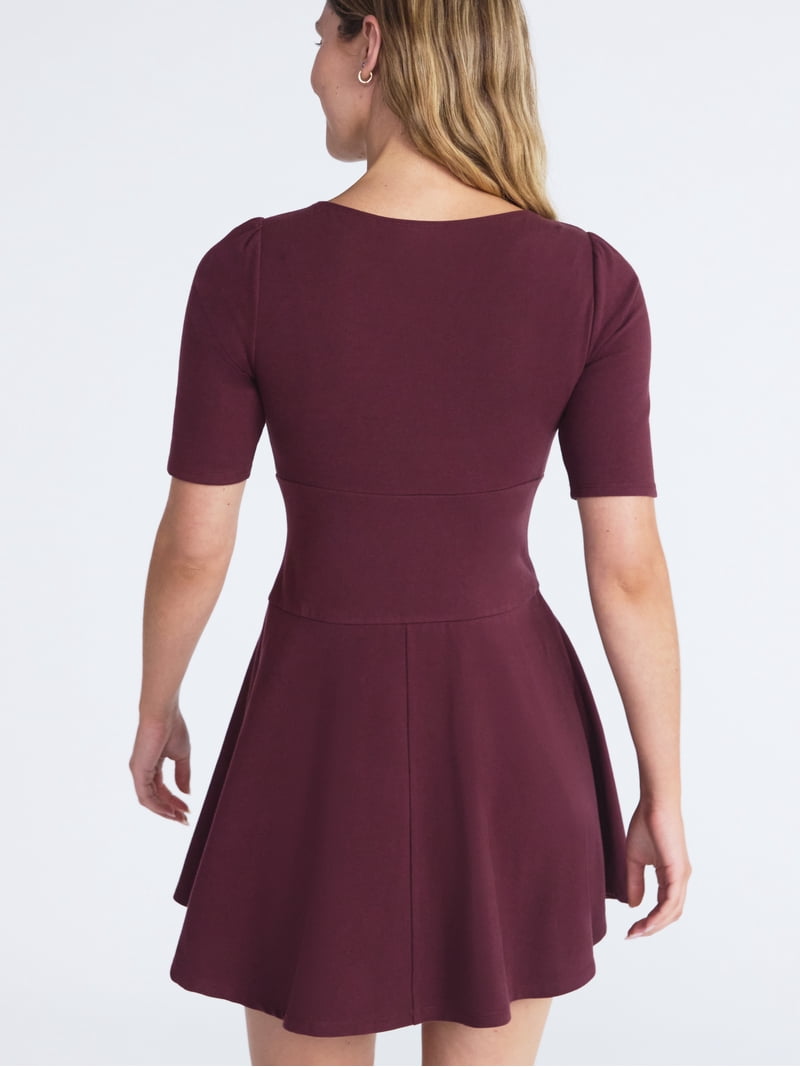 Scoop Women's Knit Mini Skater Dress with Elbow Length Sleeves, Sizes XS-XXL - Walmart.com Scoop Women's Knit Mini Skater Dress with Elbow Length Sleeves, Sizes XS-XXL - Walmart.com
