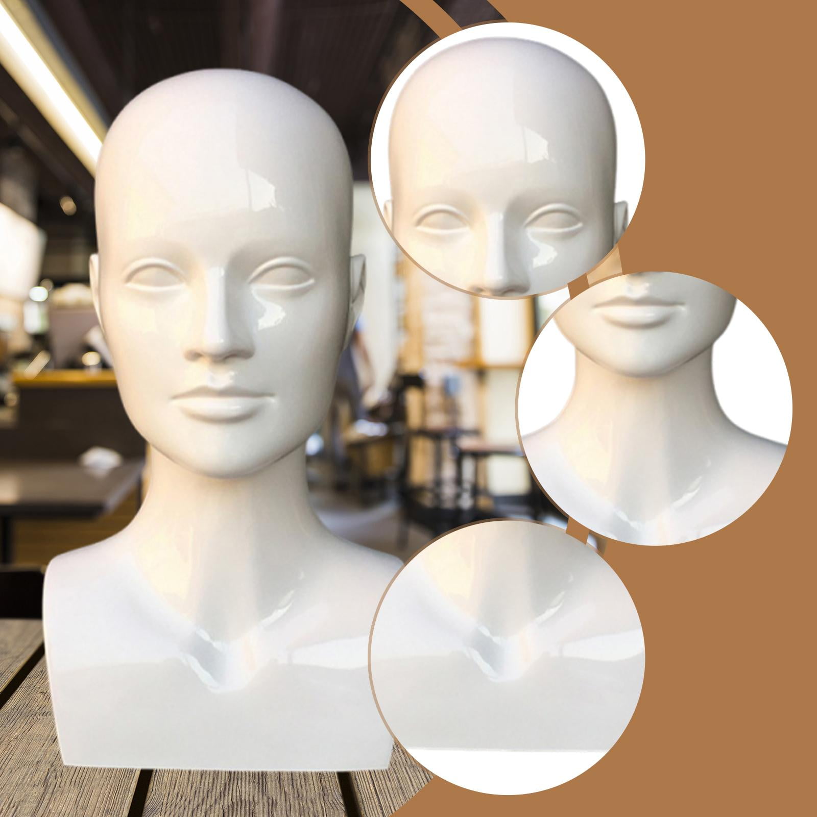 EHJRE Male Mannequin Head Stand with Shoulders, Multifunctional PVC Display for Wigs, Accessories, Glasses, Necklaces, Suitable for Salons, Home, Business Brigtht White