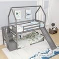 thumbnail image 4 of Euroco Twin over Twin Bunk Bed with Slide for Kids Bedroom, Wood House Bed with Storage Staircase for Child, Gray, 4 of 14
