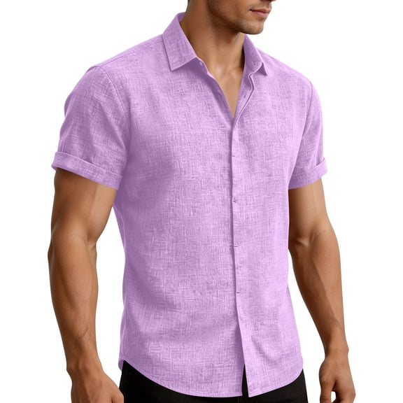 Xzbqbs Men's Linen Tops Short Sleeve Loose Fit Beach Summer Shirts Solid Color Lightweight Breathable Casual Tunics