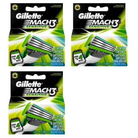 Gillette Mach3 Sensitive Refill Blade Cartridges, 4 Count (Pack of 3)