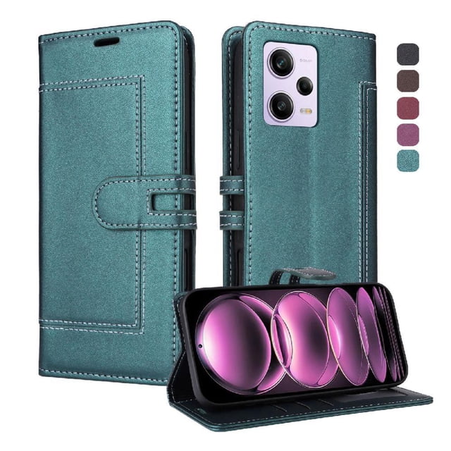 Étui Portefeuille Premium pour Xiaomi Redmi Note 12 Pro Plus 5G avec Fentes pour Cartes et Support, Couverture à Rabat Verte