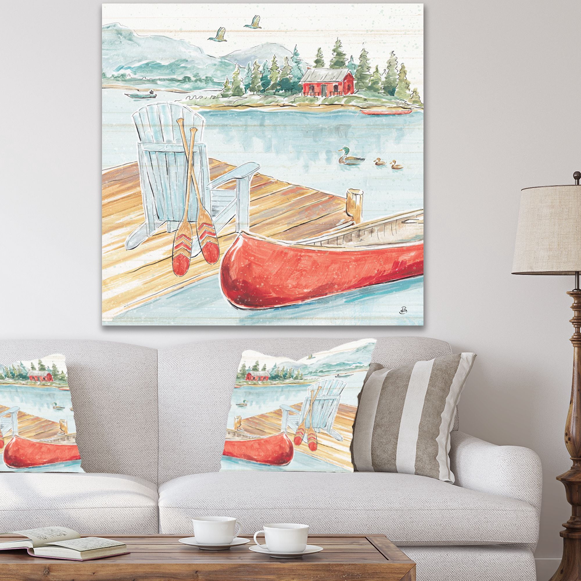 Designart 'Lake House Canoes III' Lake House Premium Canvas Wall Art