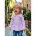thumbnail image 6 of RUINIXCW Toddler Baby Girl Long Sleeve Shirt Waffled Striped Tops Little Girl Spring Fall Winter Clothes Peter Pan Doll Collar Ruffle Hem Button Shirt, 6 of 10