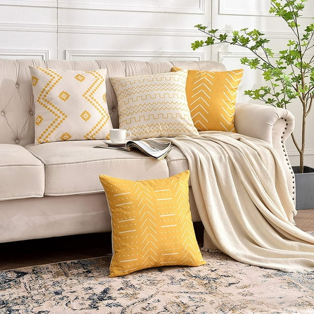 Deandawn Pillow Covers 18 X 18 Inch Pack Of 4 Throw Pillow Covers Linen Cotton Blended Fabric Modern Geometric Patterns Decorative Sofa Square Cushion