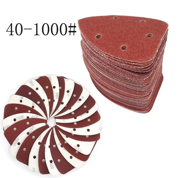 5Pcs Sandpaper Triangular Sanding Paper 5-Hole Adhesive Sandpaper 40-1000 Grit Grinding Sanding Disc Polishing Tools 40 Grit Fangkenuo