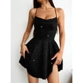 thumbnail image 4 of Women Sparkly Sequin Sleeveless Backless Crisscross Tie Flare Mini Party Dress Black S, 4 of 8