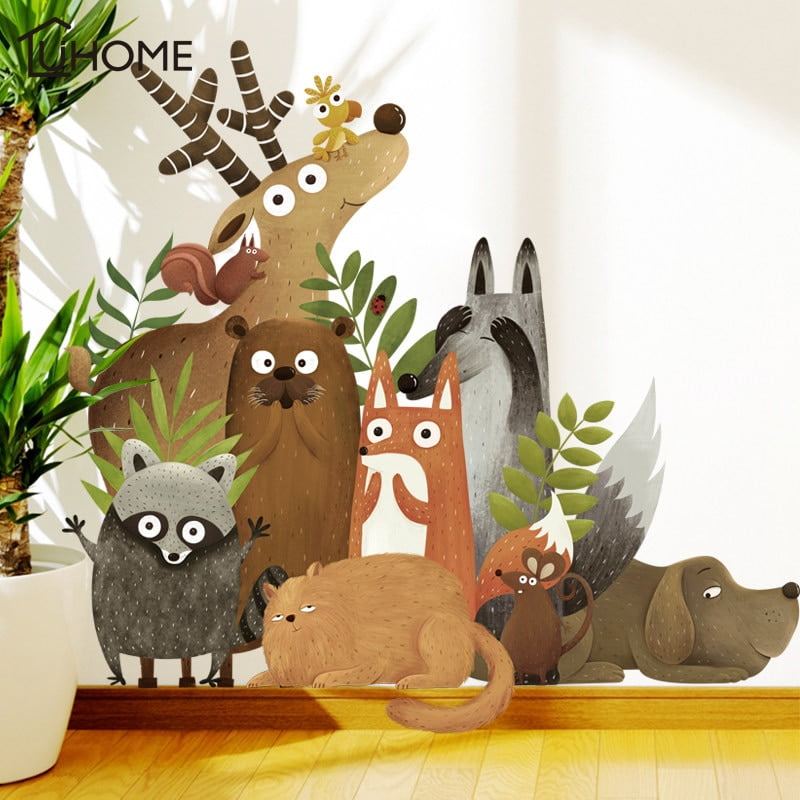 Forest Animals Elk Fox Rabbit Wall Stickers for Kids Room Children Wall Decal Nursery Bedroom Decor Poster Mural Art