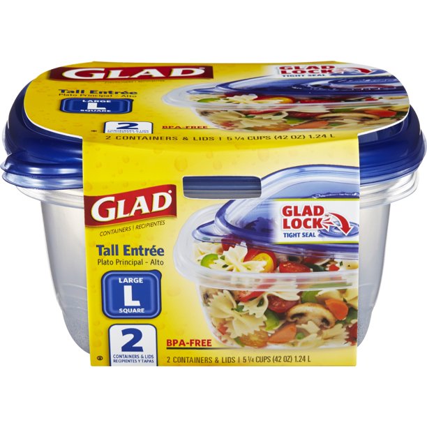 Glad Food Storage Containers Tall Entree Container 42 oz 2 Containers
