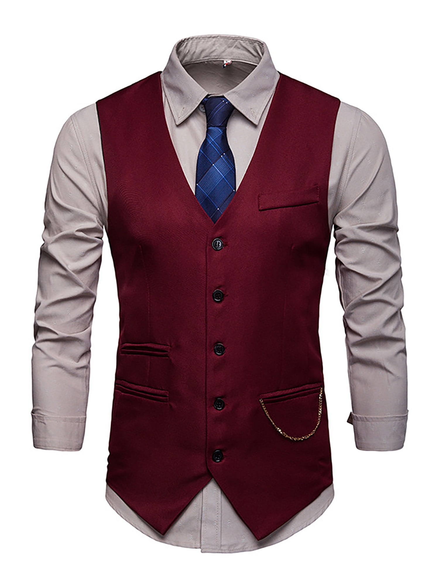 Mens Burgundy/Red Leather Five Button Fitted Blazer Style Waistcoat Gilet jacket 