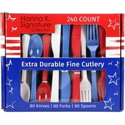 Hanna K. Signature Stars 'N Stripes Combo Heavyweight Blue, White & Red 5760 pieces Plastic Cutlery, Celebrate July 4th or Birthday Party: 24 Packs