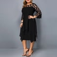 thumbnail image 3 of HellobyePlus Size Women perspective Mesh Chiffon Hollow Out O-Neck Double Plus Size Dress Skirt, 3 of 8