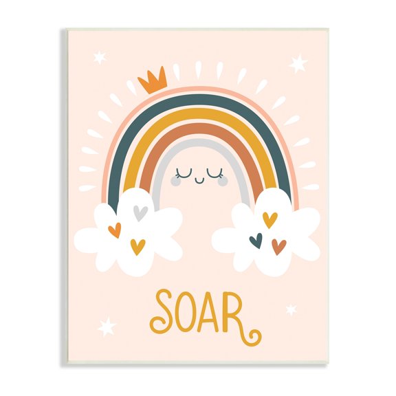 Stupell Industries Casual Soar Calligraphy Smiling Rainbow Hearts Stars Graphic Art Unframed Art Print Wall Art, Design by Ilis Aviles