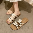 thumbnail image 5 of HAOTAGS Slippers for Women Square Toe Casual Slip On Sandals White Size 5, 5 of 9