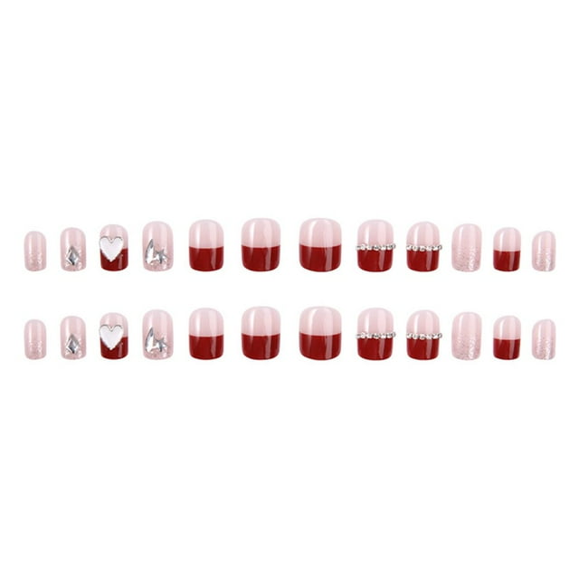 Ongles Artificiels Roses et Rouges Populaires Durables Ongles Pressés pour Ongles à la Maison Colle