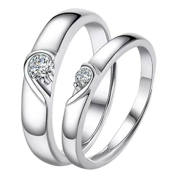 Anillos de Promesa Plata Fina 925 Corazon Parejas Compromiso