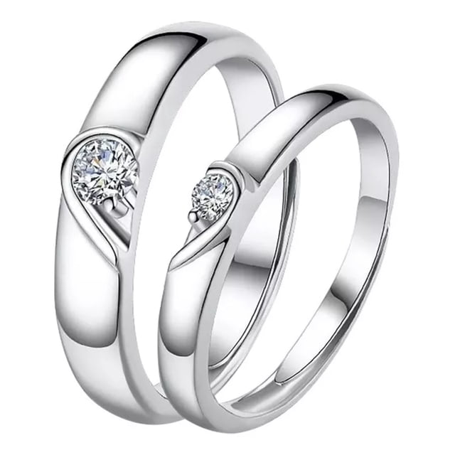 Anillos de Promesa Plata Fina 925 Corazon Parejas Compromiso