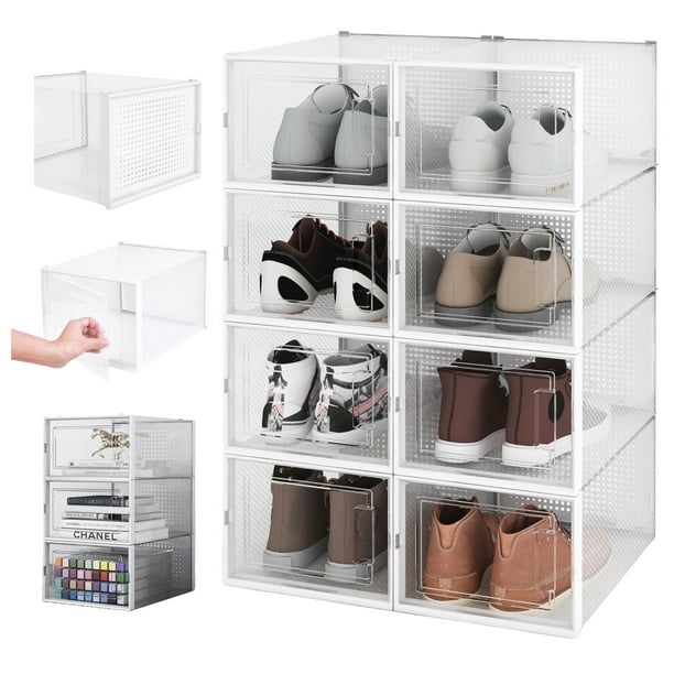 Box Set de 8 Cajas Para Zapatos Sneakers Transparentes Apilables Apertura Frontal Resistente Durable | Organizador de Zapatos Soporta 10Kg | Cajas para Tenis