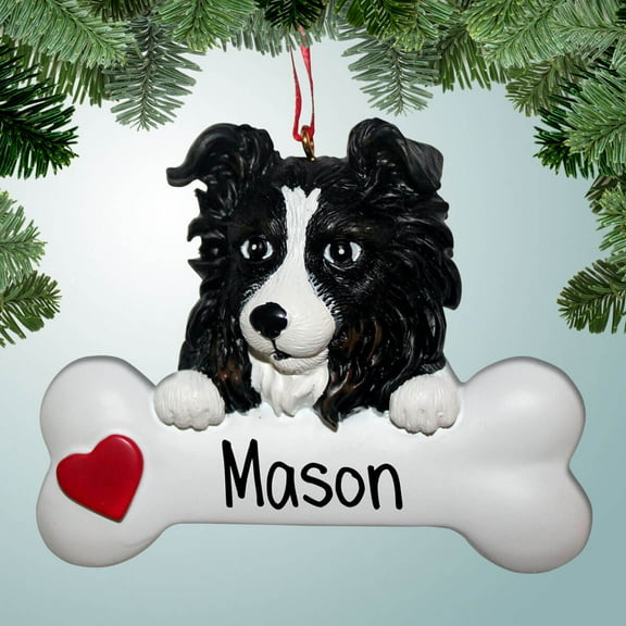 Australian Sheepdog on Bone - Personalized Christmas Ornament - Perfect Stocking Stuffer - Great Gift Ideas