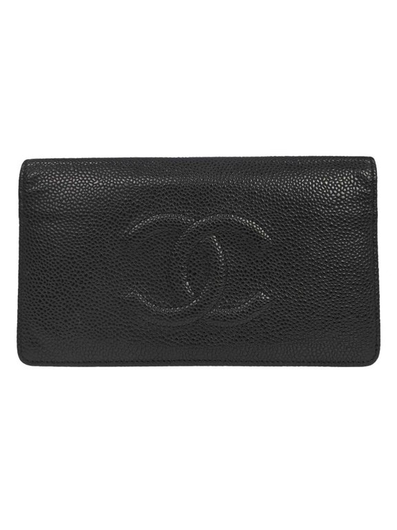 Pre-Owned Chanel Chanel V Stitch Chevron Long Bifold Wallet Pink Chevron Black Calfskin Wallets Accessory