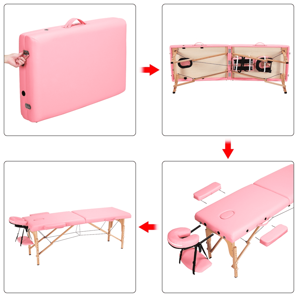 Renwick Adjustable Massage Bed with Headrest and Armrest, Pink