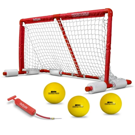GoSports Floating 4 X 2 Foot Water Polo Pool Game Set with PVC Constructed Heavy Duty Goal Post, 3 Inflatable Balls, and Ball Pump