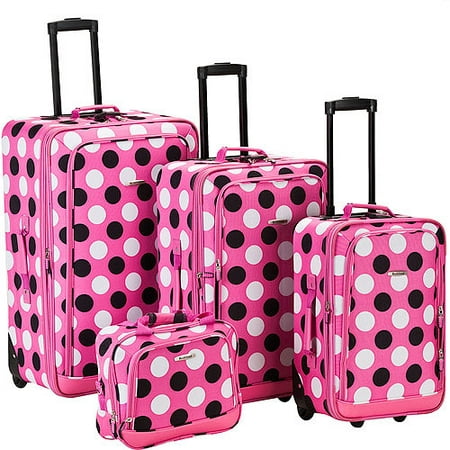 Rockland Escape 4pc Softside Checked Luggage Set - Pink Dot