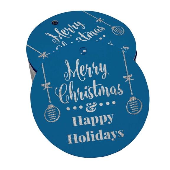 Inkdotpot Merry Christmas & Happy Holiday Bottle Tag Real Silver Foil Favor Hang Tags Pack Of 100