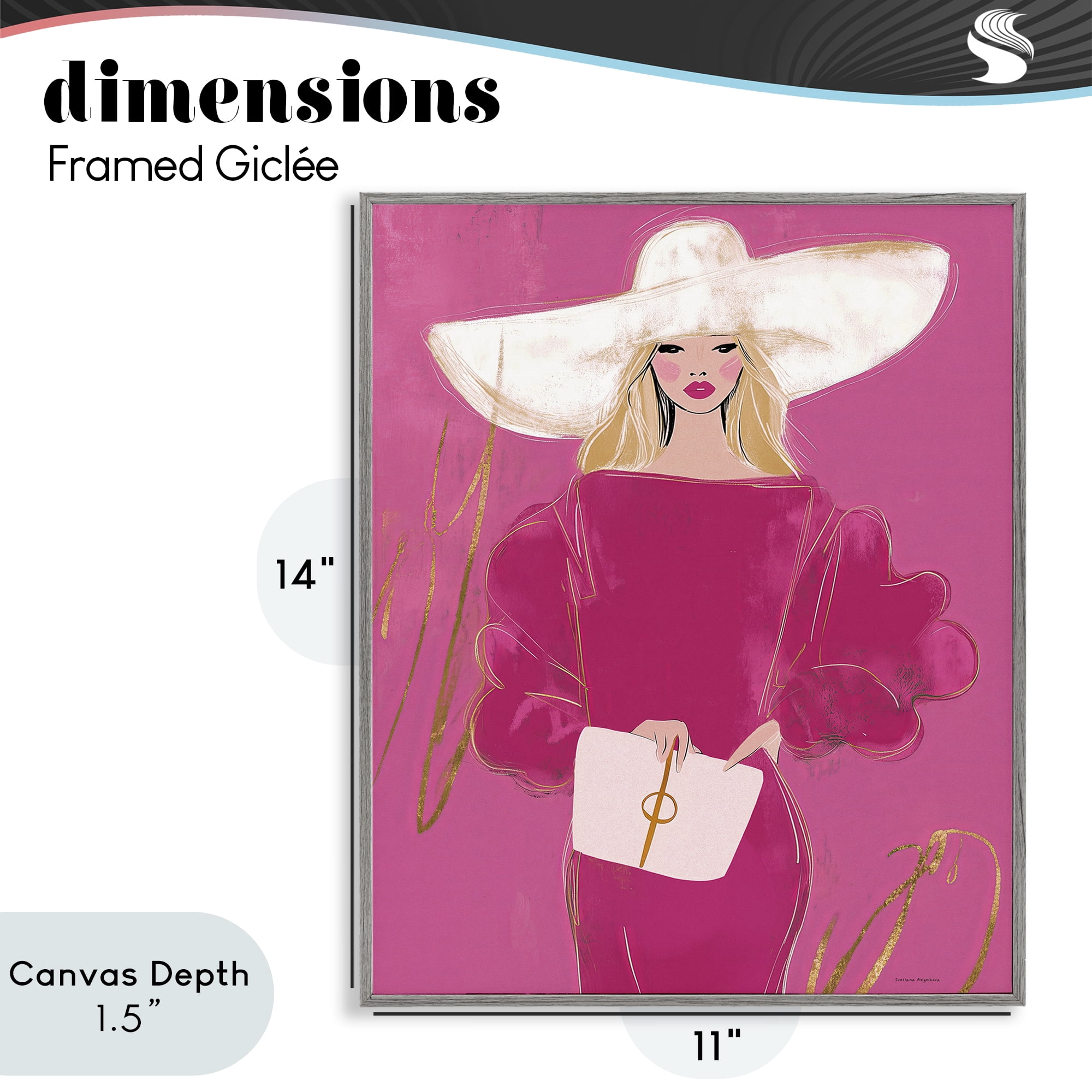 Stupell Industries Lady In Pink with Hat Gray Framed Giclee Art, design by Svetlana Aleynikova