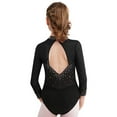 thumbnail image 2 of Haitryli Kids Girls Rhinestone Color Block Gymnastic Leotard Long Sleeve Ballet Dance Skating Unitard Bodysuit Dancewear Black 12, 2 of 5
