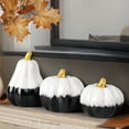 thumbnail image 2 of Sunlit Modern Ceramic Pumpkins Fall Decor Indoor, Set of 3 Chic Tabletop Decorations, Artificial Pumpkins Decor for Fall Table Runner, Office, Holiday Party Home, Black and White, 2 of 6
