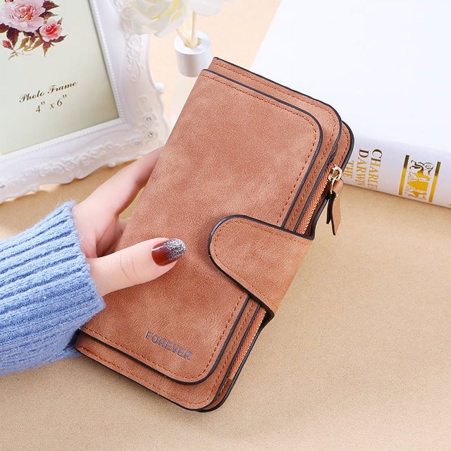 Cartera de mujer con hebilla, bolso grande de tres pliegues a la moda para mujer, cartera multitarjeta para mujer, tela esmerilada de dos colores